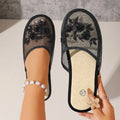 Mesh Breathable Slippers Embroider Sequin Flower Women's Mules Shoes Zpaxo black 40
