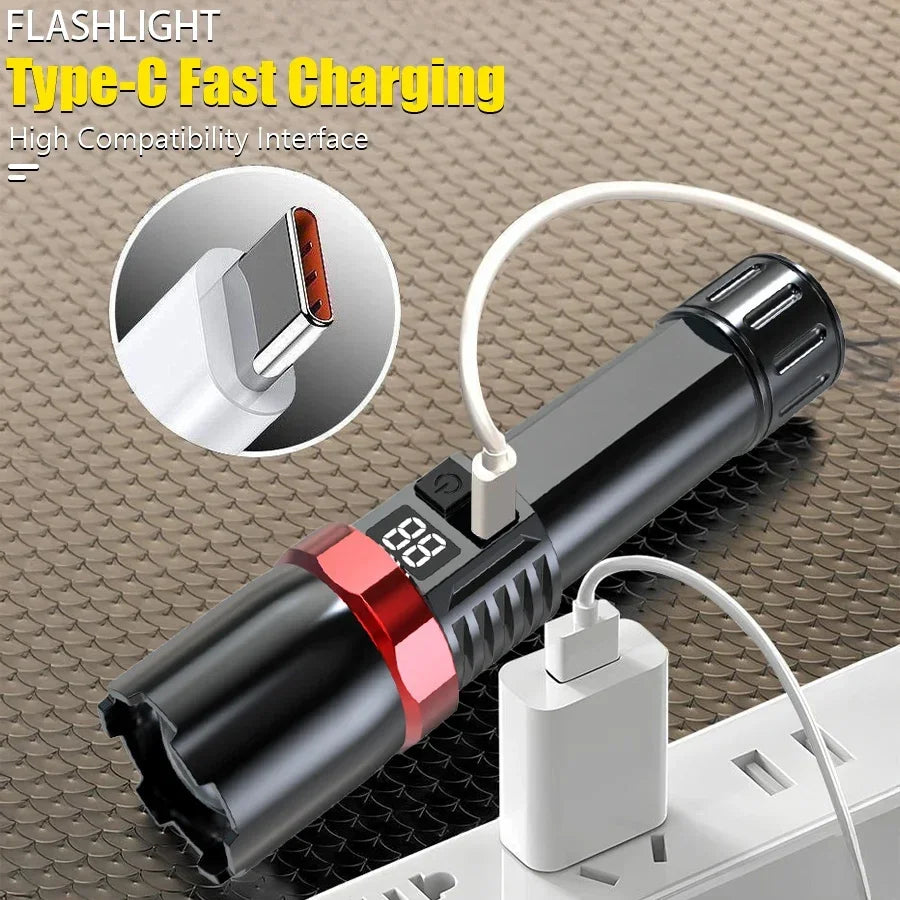 USB-C Rechargeable Zoomable LED Tactical Flashlight – 3-Mode