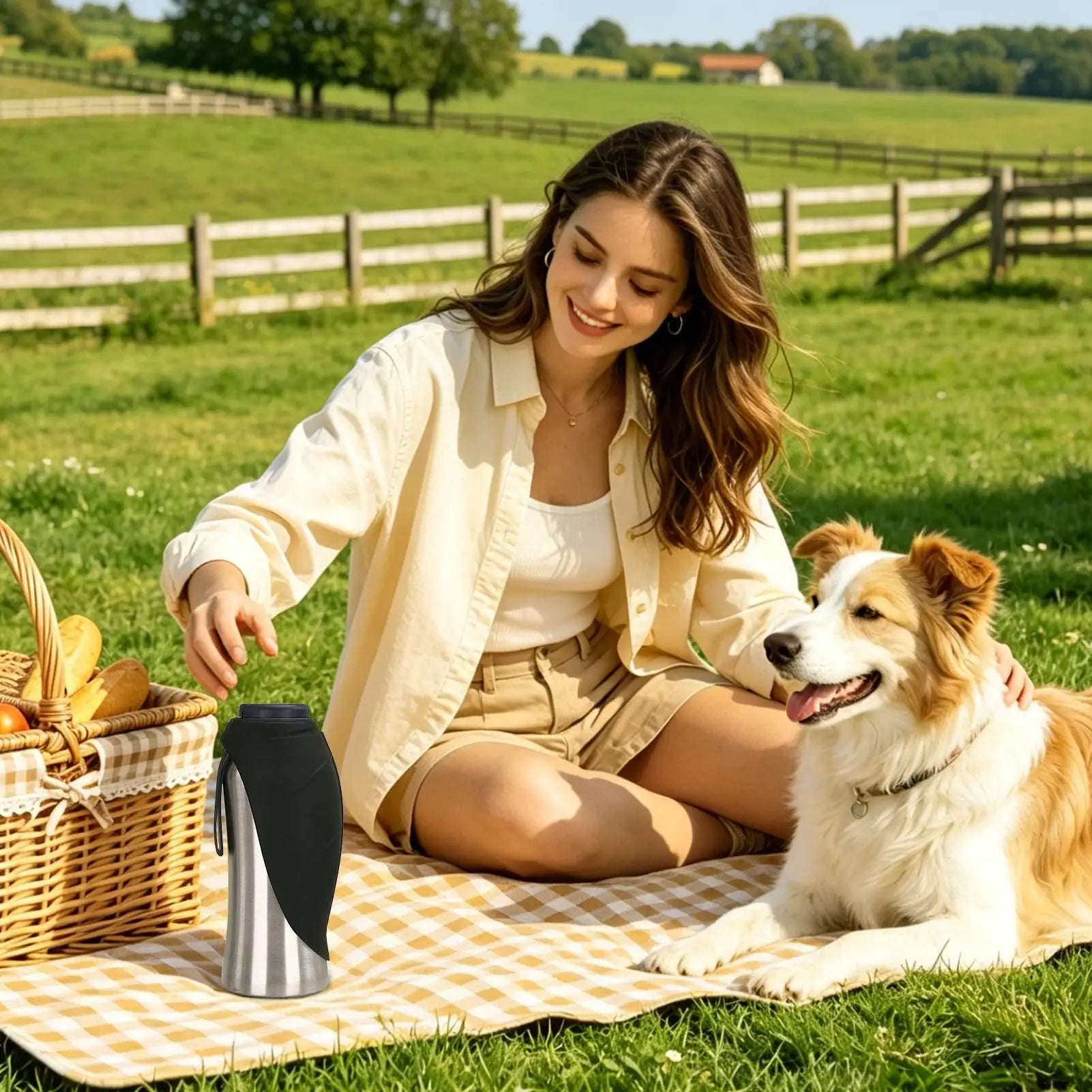 Dog Water Bottle Portable Handle Large Stainless Steel Cup Travel