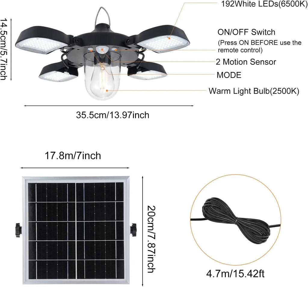 Solar Shed Lights Motion Sensor Outdoor Indoor 192LED Pendant Light Zpaxo