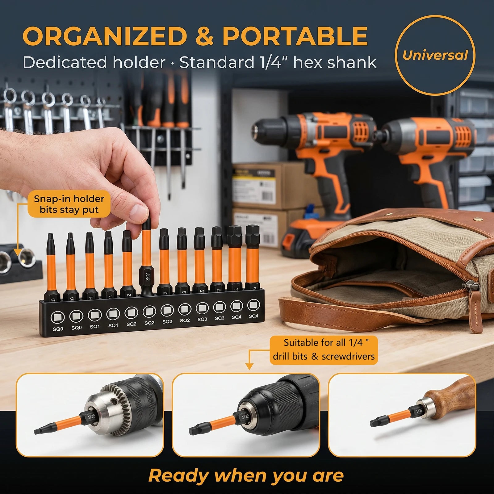 Square Head Screwdriver Bit Set Magnetic 12pcs 1/4 Inch Hex Shank S2 Steel Robertson Drive Impact Drill Adapter For Woodworking Zpaxo