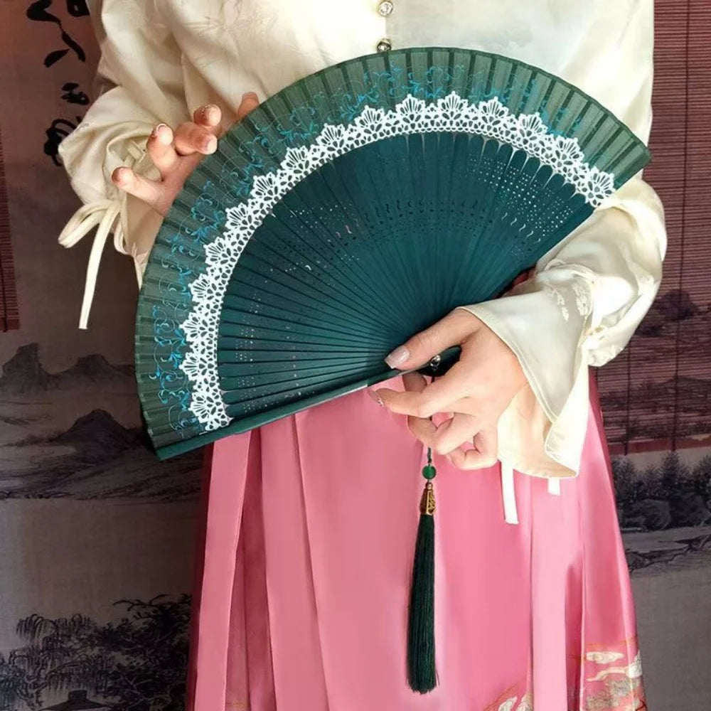 Chinese Silk Bamboo Folding Fan with Tassel – Dance & Décor