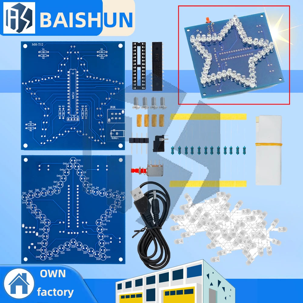 RGB LED Five-Pointed Star DIY Kit – 1/2/3PCS Colorful Light Module, 51 MCU & for Arduino Compatible Zpaxo