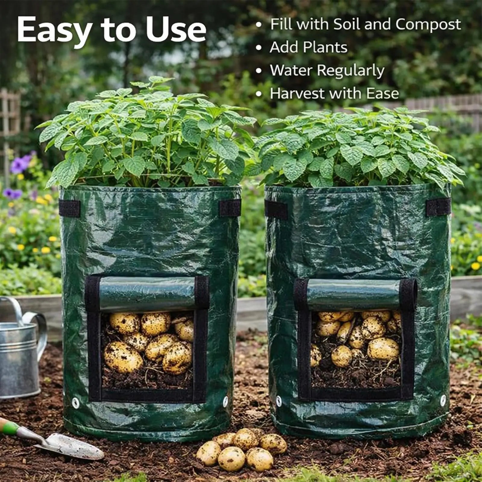 Grow Bags 4-Pieces Fabric Gardening Planter Containers Growing Bags with Flap and Handles for Indoor Vegetable Flower Nursery Zpaxo