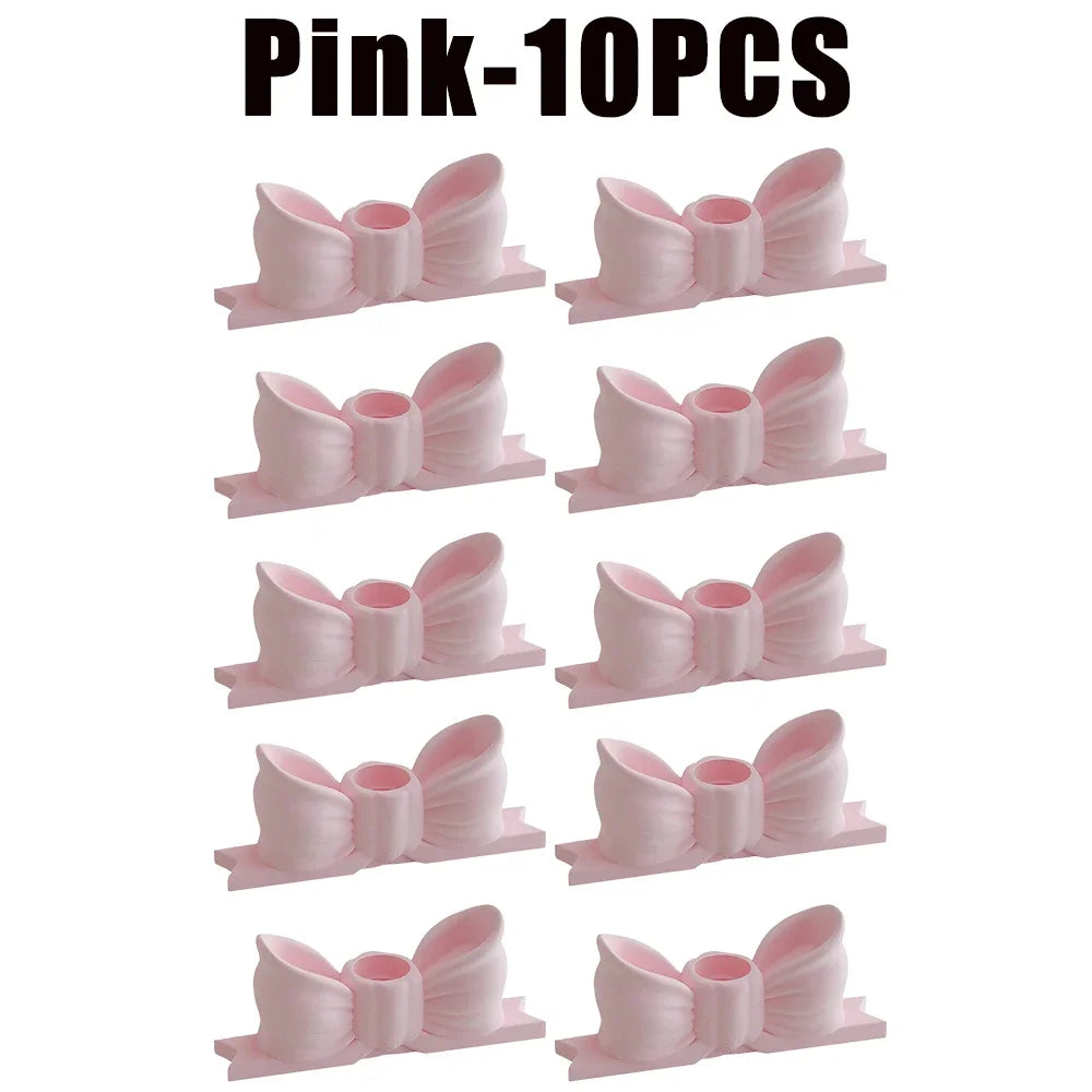 Gypsum Bow Candle Holder Long Candlestick Wedding Birthday Party Home Zpaxo Pink-10PCS