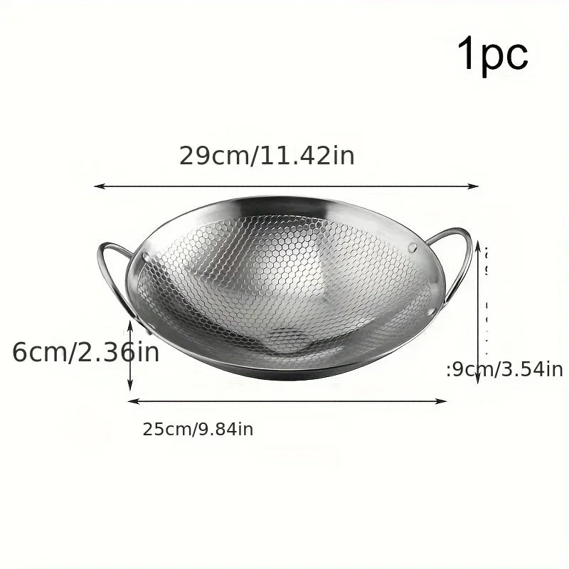 1pc 29cm/11inch stainless steel honeycomb skillet non-stick with handle scratch-resistant cooking pasta steak porridge ramen Zpaxo
