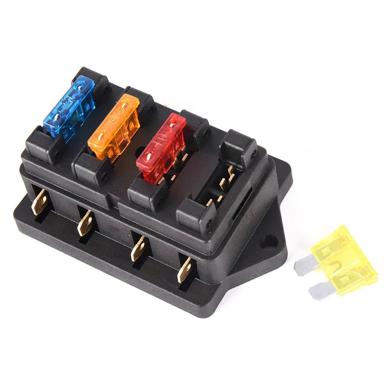 Car 4 Way Circuit Standard ATO Blade Fuse Box Block Holder 12V 24V+4