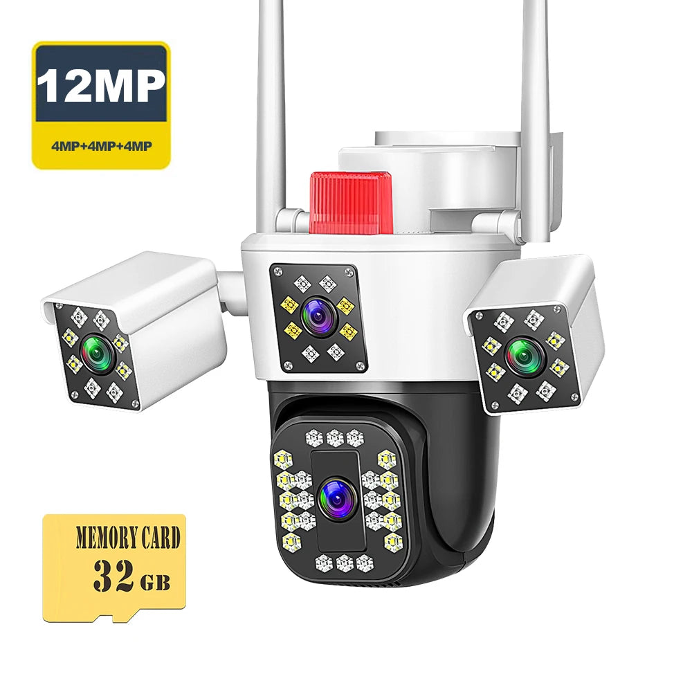 6K 12MP Security Camera Outdoor 10X Zoom Triple Lens Three Screens Zpaxo 6K Camera Add 32G US Plug