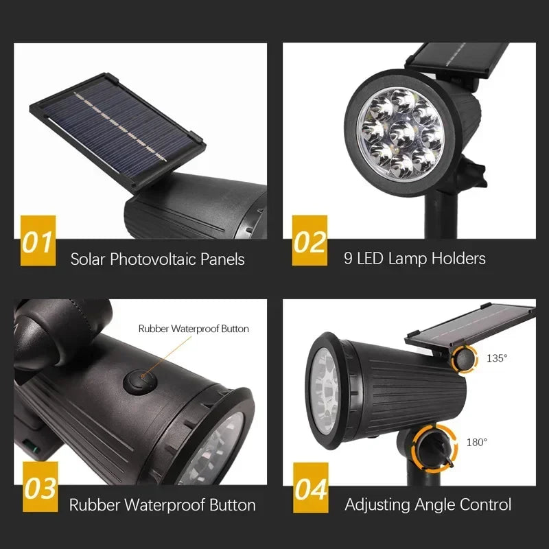 KDULIT 9 LED Solar Garden Spotlight – IP65 Waterproof Outdoor Lamp
