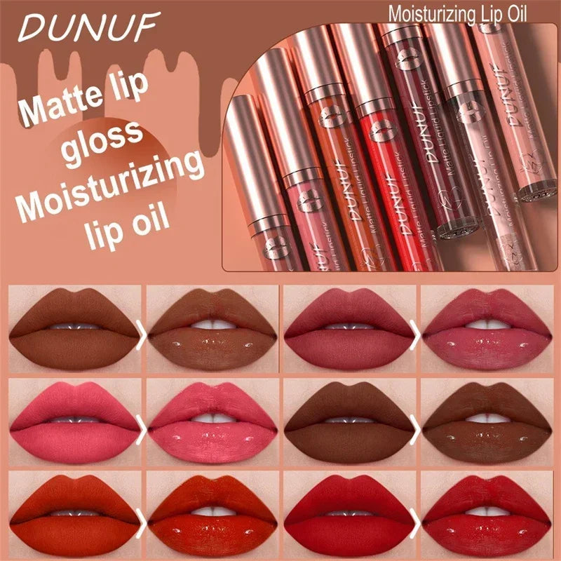 Matte Velvet Lip Gloss Dark Red Brown Lip Glaze Long Lasting Waterproof Liquid Lipstick Natural Moisturizer Transparent Lip Oil Zpaxo