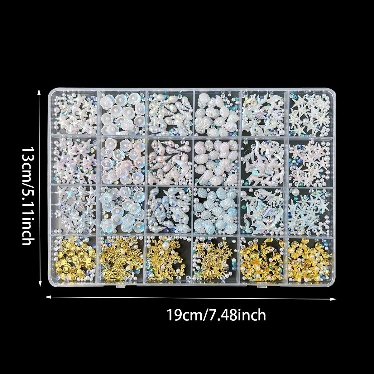 24 Grid Ocean Nail Art Accessories Iridescent Shell Starfish Pearl