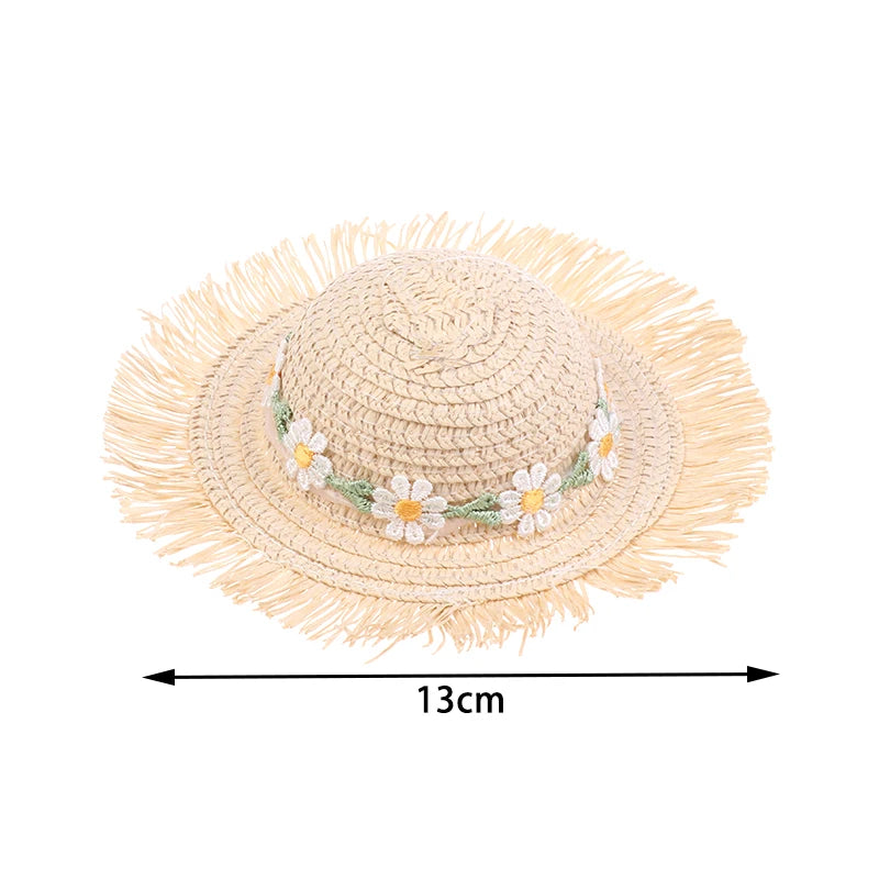 ▶1Pcs Mini Handmade Flower Hat Sun Cap For 1/6 Doll Accessories Doll Cute Hat With Bow Decoration Doll Hat Children's Toy Gift Zpaxo 1Pcs
