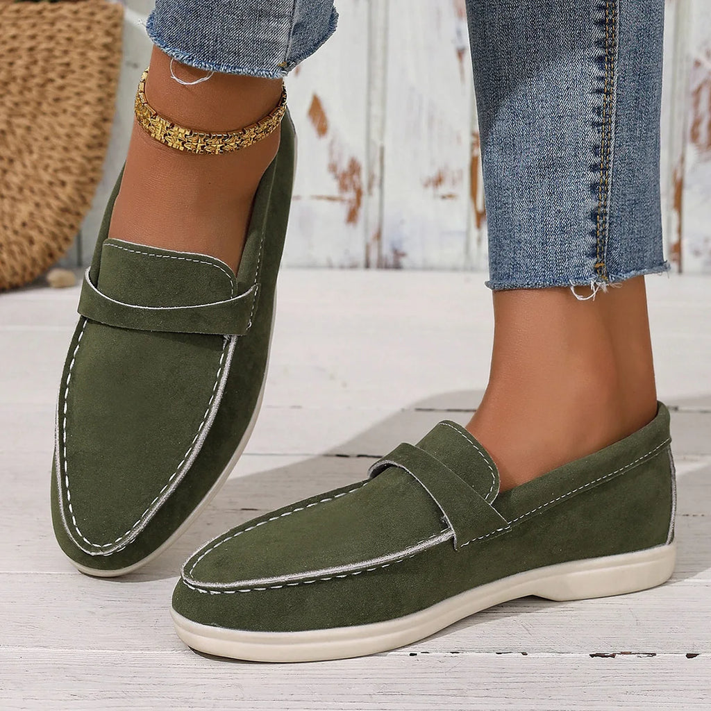 Women's Platform Driving Shoes Round Head Sheep White Green Black