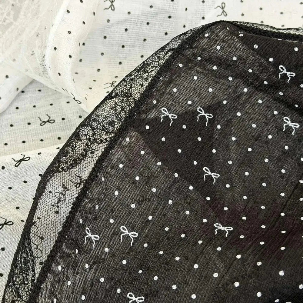 Elegant Butterfly Knot Silk Scarf Polka Dot Lightweight Drifting Belt Lace Edge Women Headscarf Zpaxo