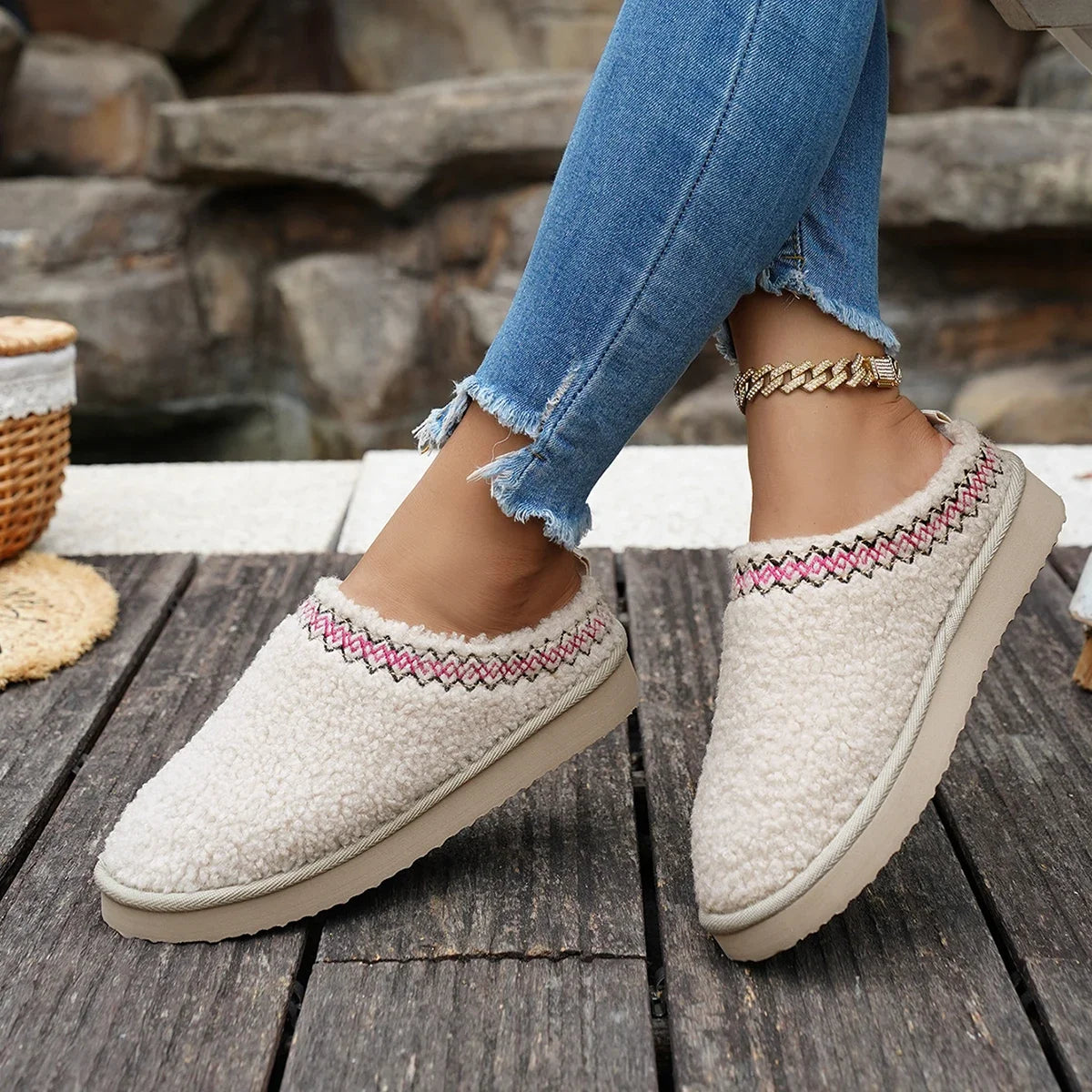 Women Ankle Boots Fashionable Shoes Women Thick Bottom Winter Slip-On Half Slippers Thickened Fluff Comfortable Boots Women Zpaxo