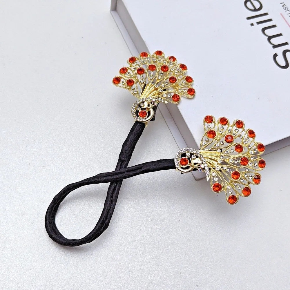 Elegant Peacock Shape Hair Bun Maker Twist Headwear Easy Fast Snap Hairstyle Twist Roll Hair Tool Hair Curler Women Zpaxo Red