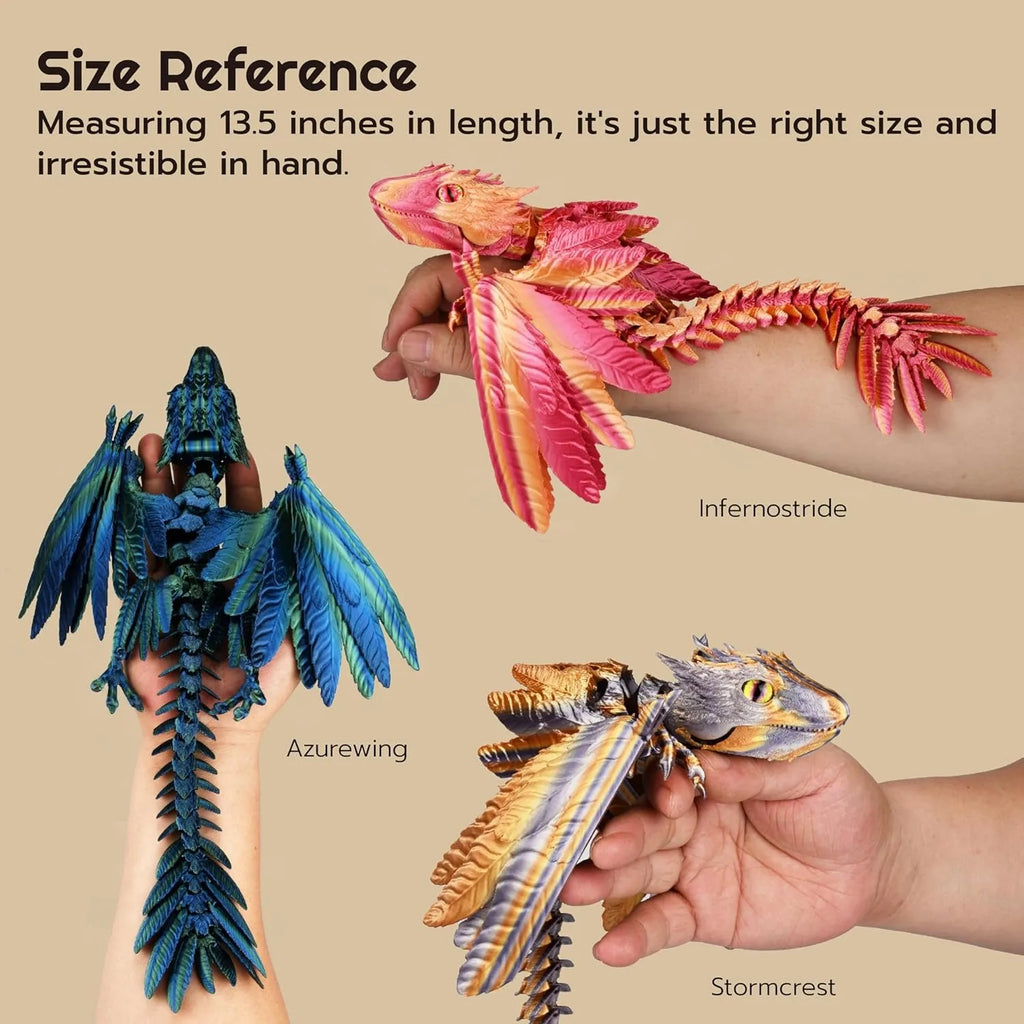 Feathered Wyvern 3D Printed Articulated Fidget Dragon Animals Print