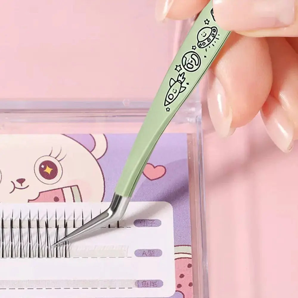 Stainless Steel Curved Stickers Tweezers Anti-static Cartoon Lashes Zpaxo