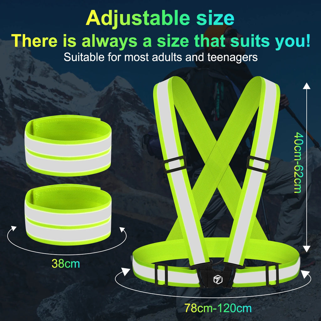 TOPTREK 2PC Reflective Running Vest Adjustable High Visibility Reflective Safety Harness Night Walking Cycling Motorcycle Bike Zpaxo