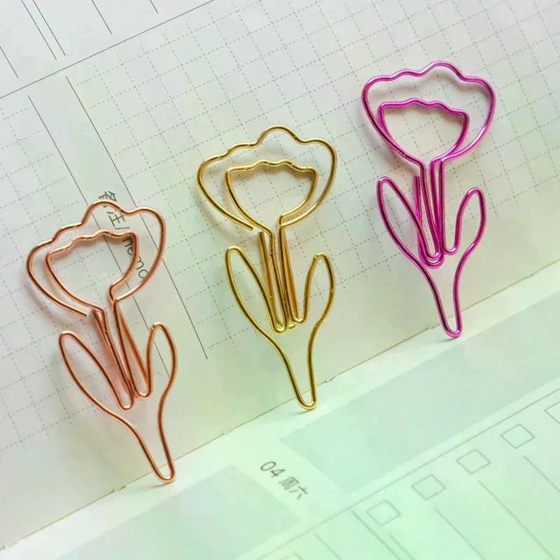 10PCS/Set Colored Paper Clip Office Stationery Metal Bookmark Holder Stationery Paper Clips Colored Flower Shaped Paper Clip Zpaxo