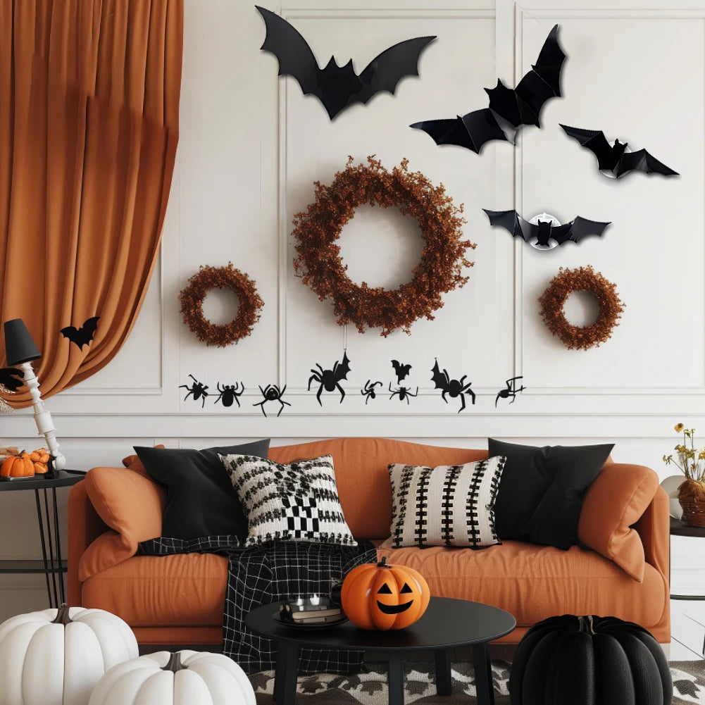 Halloween Lighted 3D Bat Stickers Battery Powered Bats Decorations