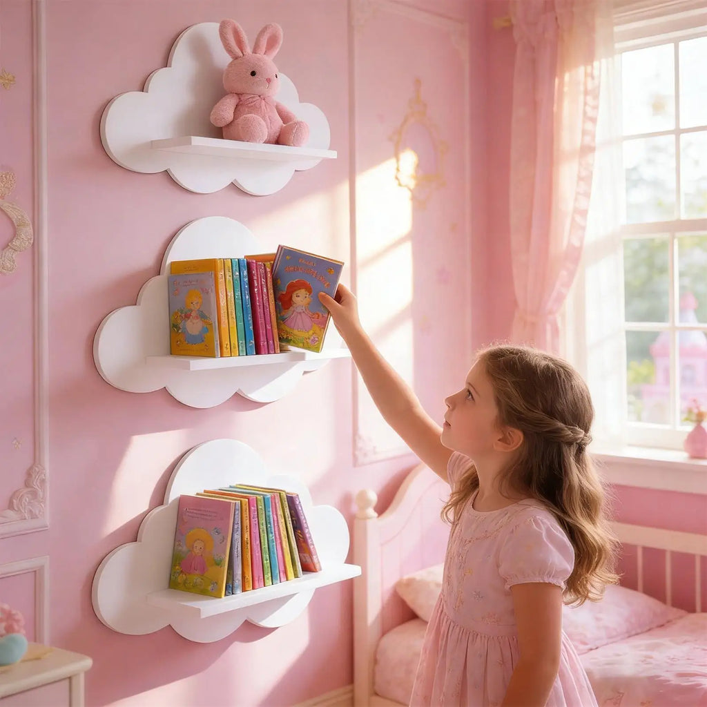 3 Cute Cloud Shaped Floating Wall Shelf Aesthetic Room Decor Storage
