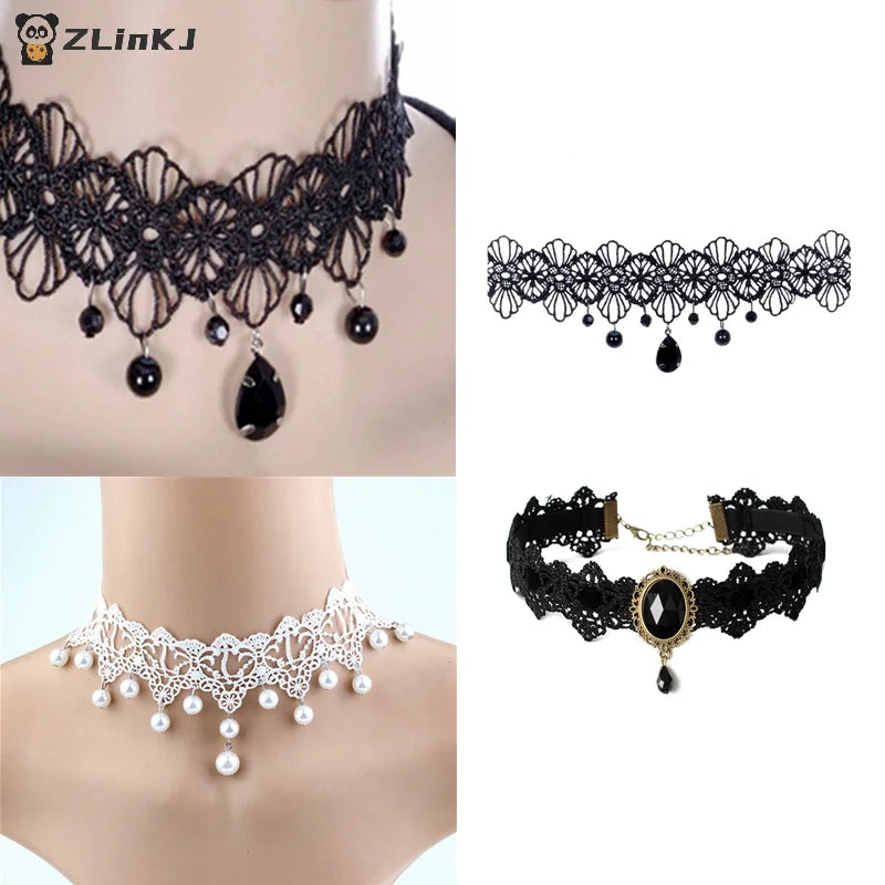 ▶1PCS Gothic Black Lace Retro Choker Collar Flower Pendant Necklace Jewelry Zpaxo