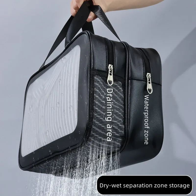 Dry-wet separation double transparent PU makeup bag portable washing bag cosmetic storage bag travel fitness swimming essentials Zpaxo