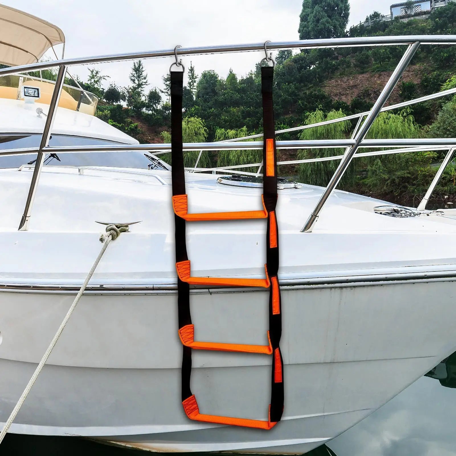 Kayak Ladder Portable Stairs Accessories 4-Step 600lbs Climbing Pontoon Boat Ladder Kayak Yacht Canoeing Swimming Outdoor Water Zpaxo