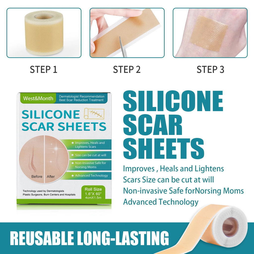 1 Roll Silicone Scar Sheets , 4cmX150cm Self-Adhesive Scar Cover Tape Reusable and Effective Skin Care Strips Zpaxo