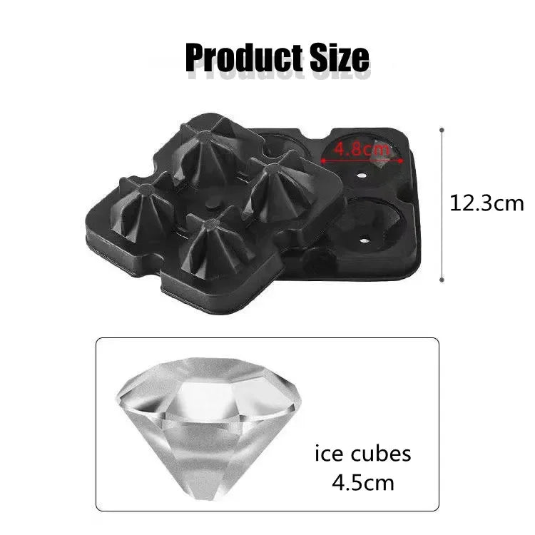 Creative 3D Silicone Ice Cube Tray, Ice Cube Trays for Freezer, Easy Release Ice Cube Molds for Whiskey, Cocktail, Chocolate Zpaxo 4 Diamond Mold