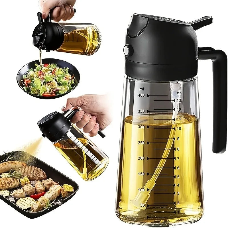 2in1 470ml Glass Spray Oil Sprayer Bottle Spray Oil Dispenser Oil Jar Cruet BBQ Kitchen Baking Roasting Picnic Kitchen Tool Zpaxo black