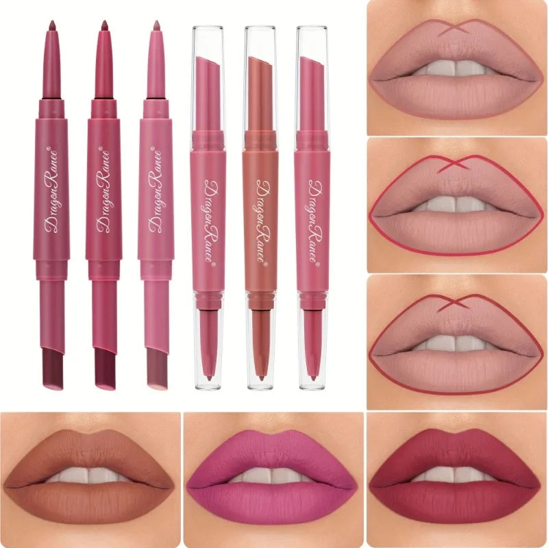 Waterproof Nude Matte Lip Liner Pencil Dual-ended Lipstick Lasting