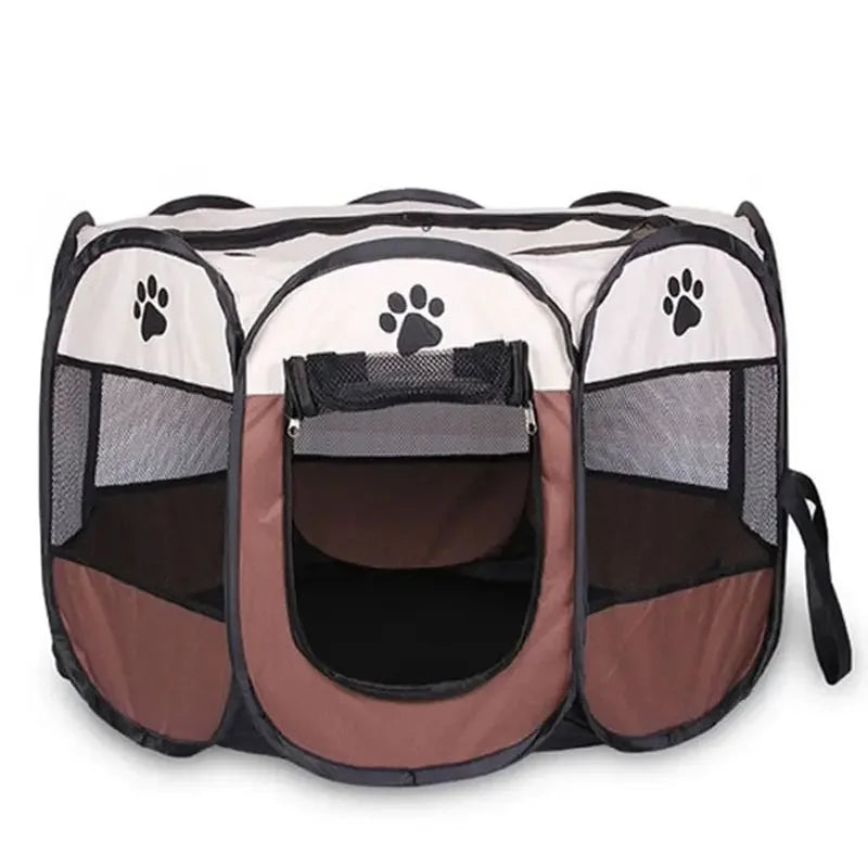 Portable Foldable Pet Tent Kennel Octagonal Fence Puppy Shelter Easy To Use Outdoor Easy Operation Large Dog Cages Cat Fences Zpaxo White curry 73x73x43cm