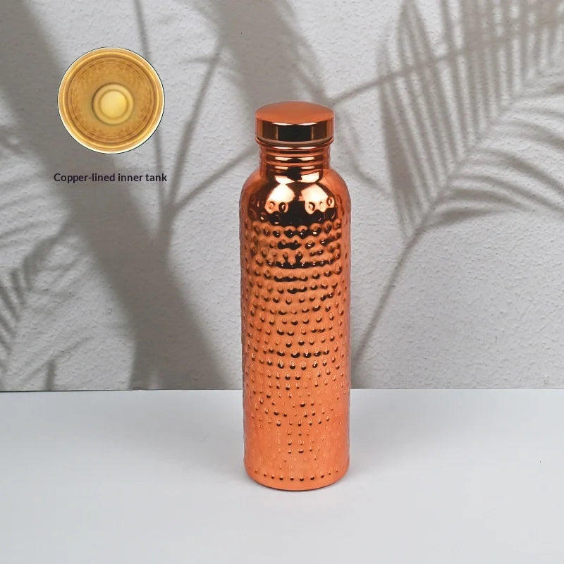 New 800ML Electroplated Copper Water Bottle One-Click Open Lid Stainless Steel Hammer Pattern Cup Sports Water Bottle Zpaxo Copper plating 800ml
