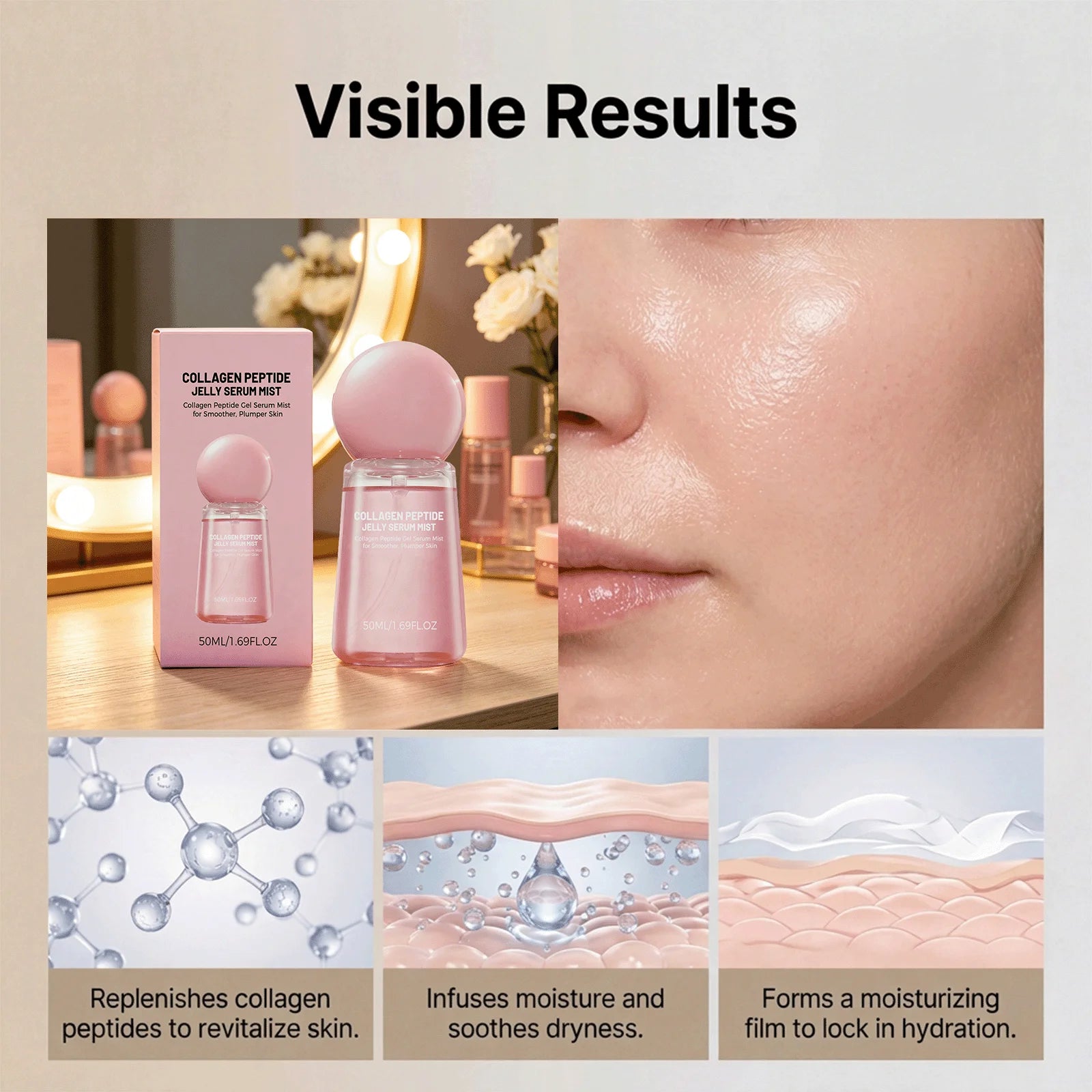Collagen Peptides Jelly Serum Mist – Hydrating Face Spray Face Serum Spray Zpaxo