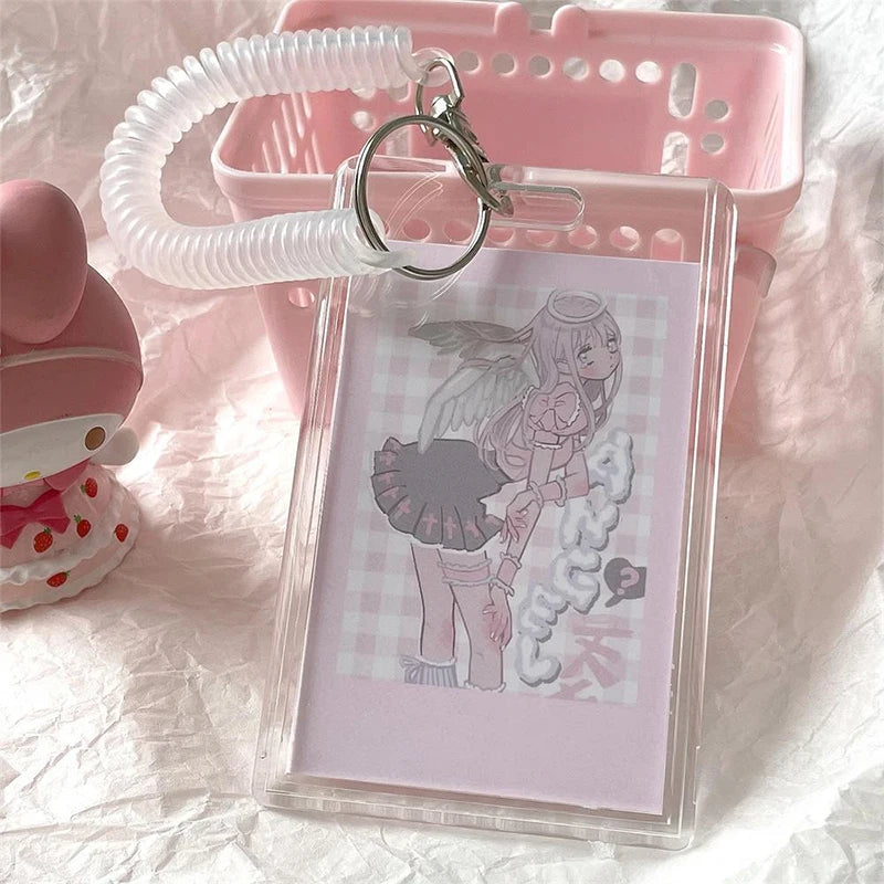 Clear Acrylic Dual Card Holder with Stretch Keychain | ID Badge