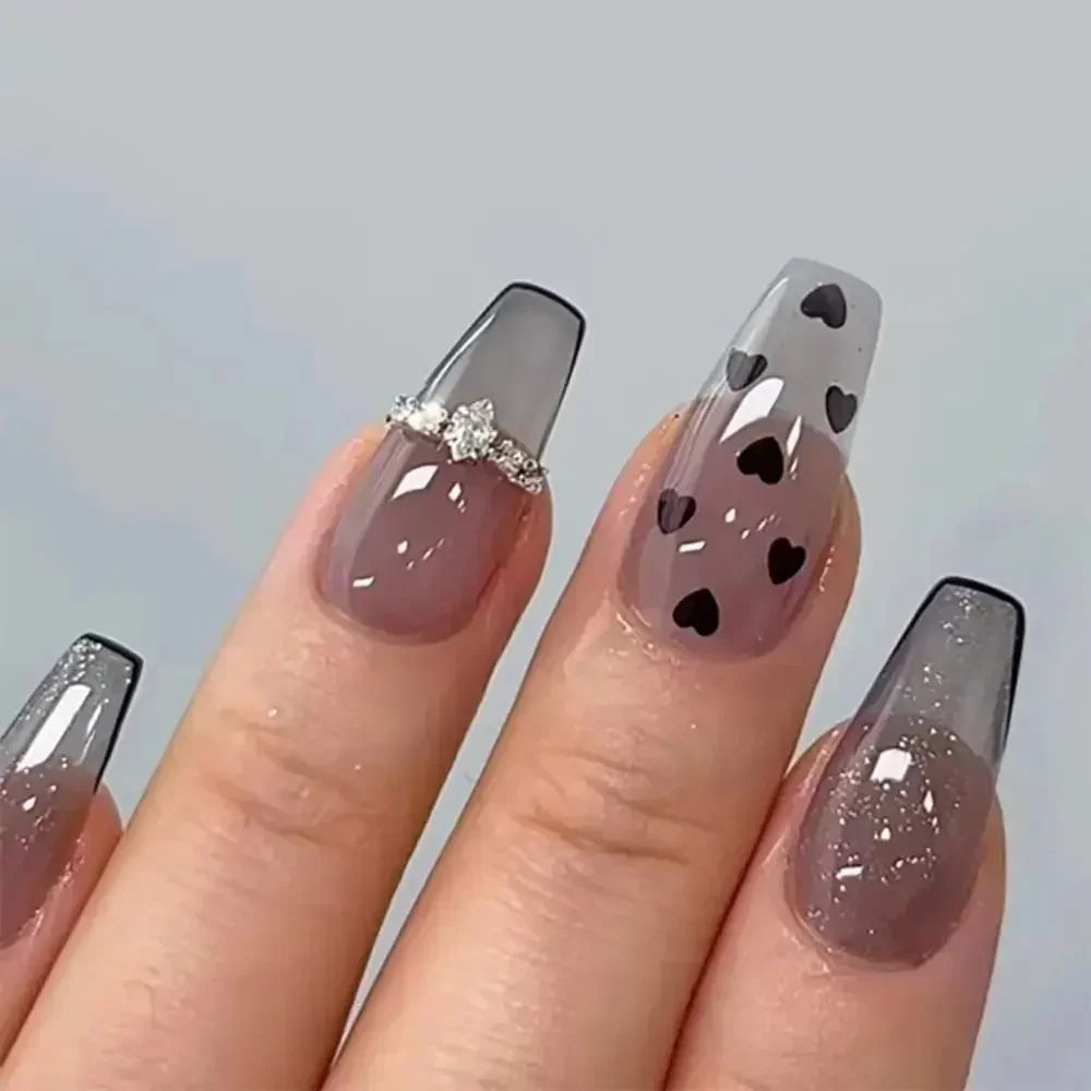 Long Almond False Nails French Leopard Star Press Fake DIY Manicure