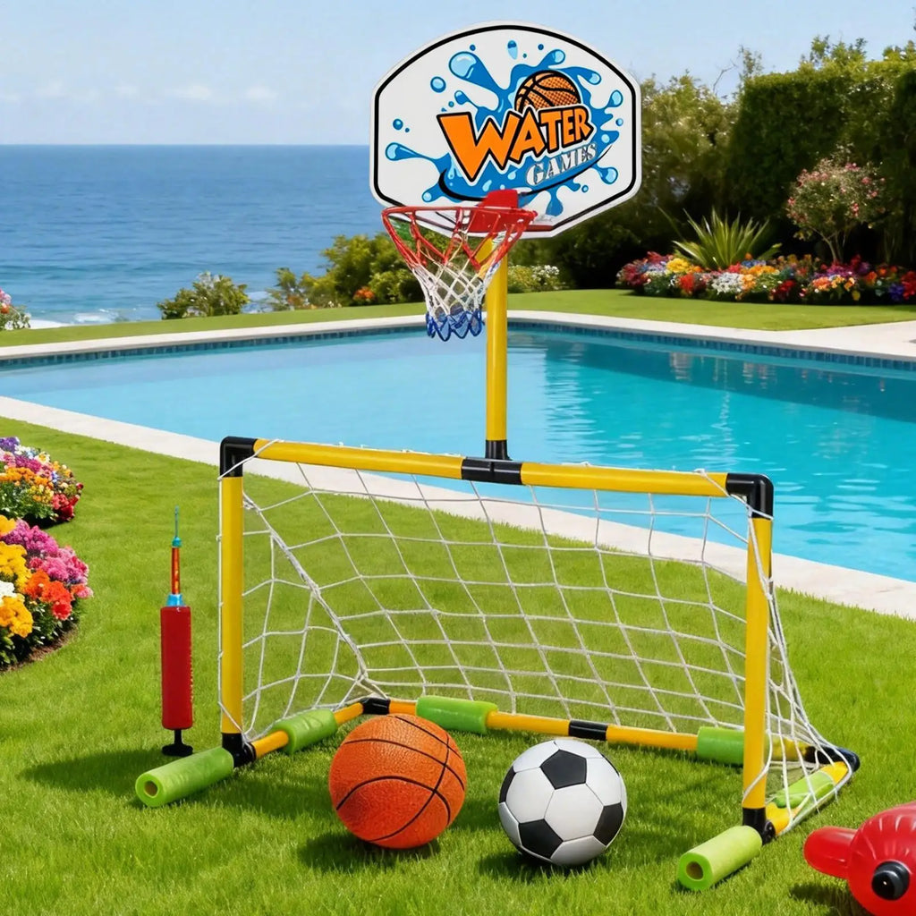 Pool Basketball Hoop 2-in-1 Soccer Goal Floating Water Score Game