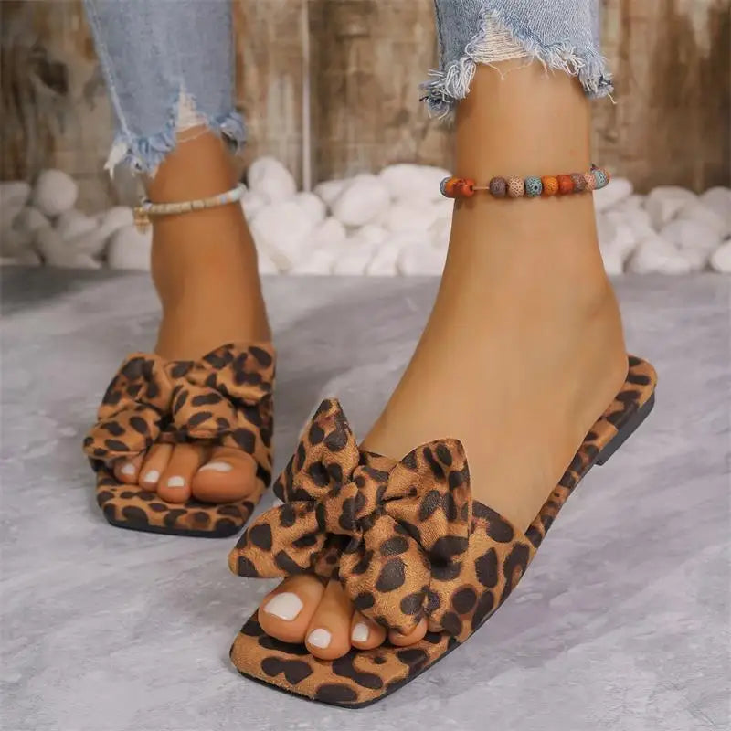 Leopard Flat Summer Slippers Women Outdoor Casual Beach Sandals Flip