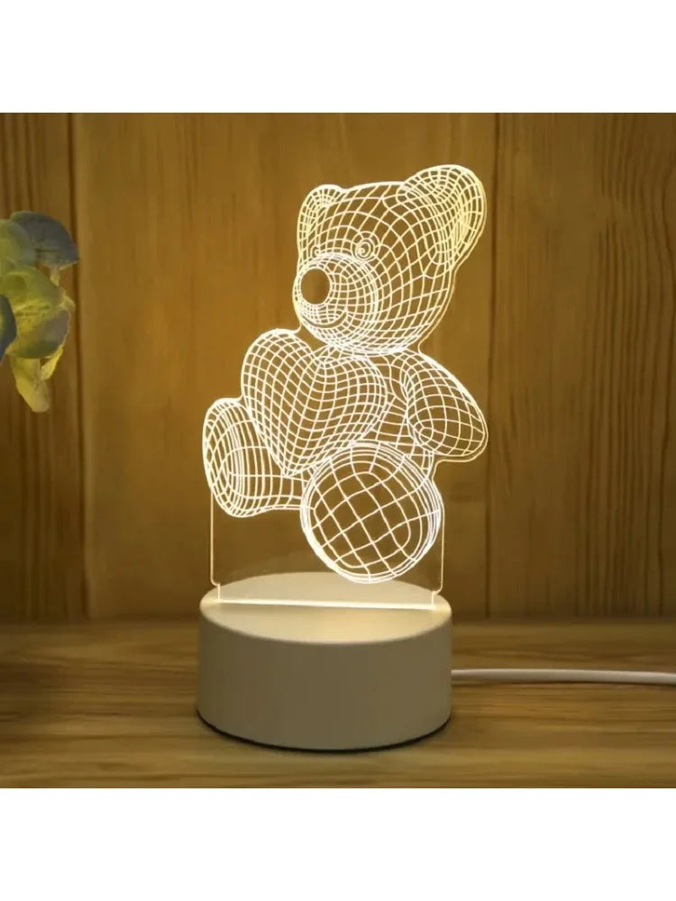New Battery Style 3D Acrylic Bear Lamp USB LED Night Light for Bedroom Home Birthday Wedding Gifts Creative Bear Design Decor Zpaxo USB bear