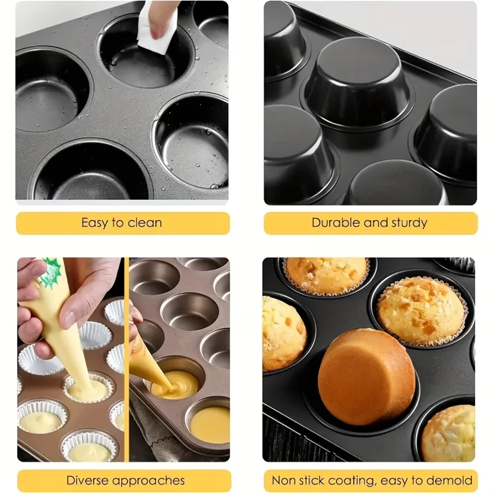 4 6 12-Cavity Black Carbon Steel Non-stick Muffin Pan Baking Pans Zpaxo