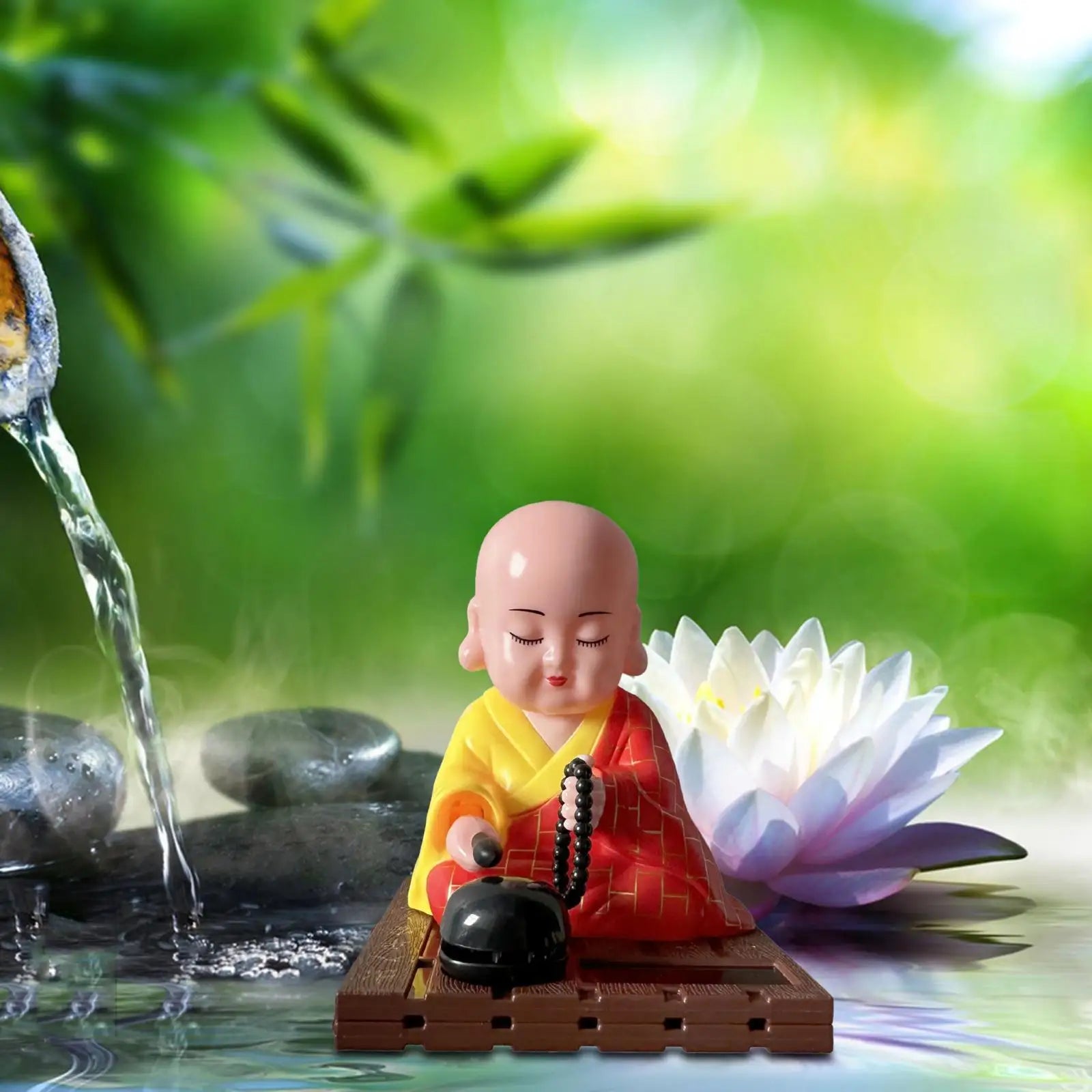 Solar Powered Bobble Shaking Head Dancing Toy Buddhist Monk Doll Figurines Statues Car Dash Board Decorations Zpaxo Yellow