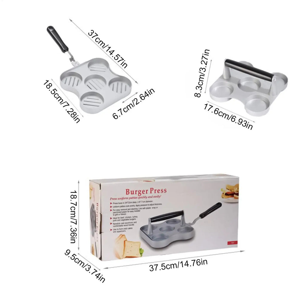 Patty Press Heavy-duty Non Stick Flat Bottom Hamburger Smasher 5-Grid