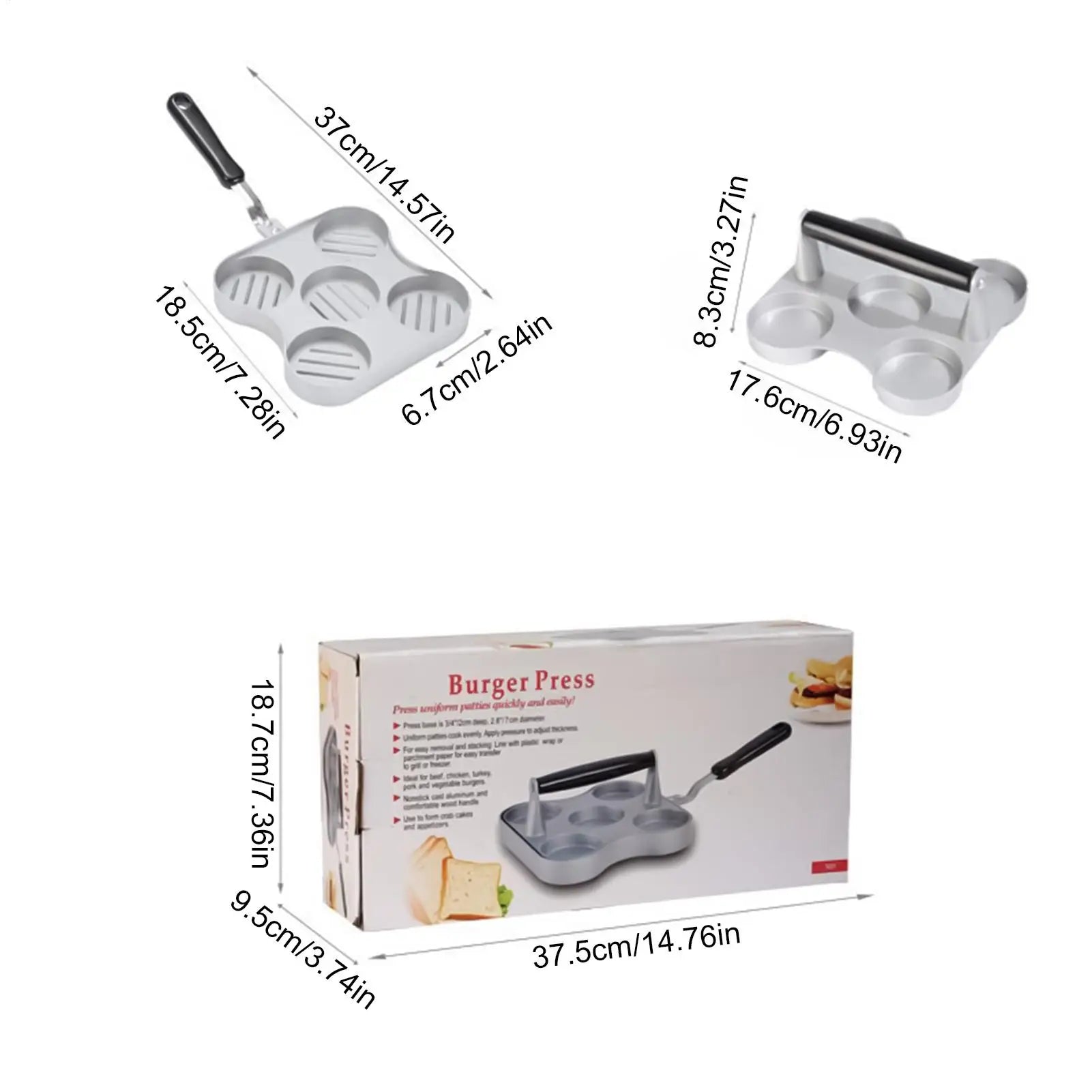 Patty Press Heavy-duty Non Stick Flat Bottom Hamburger Smasher 5-Grid