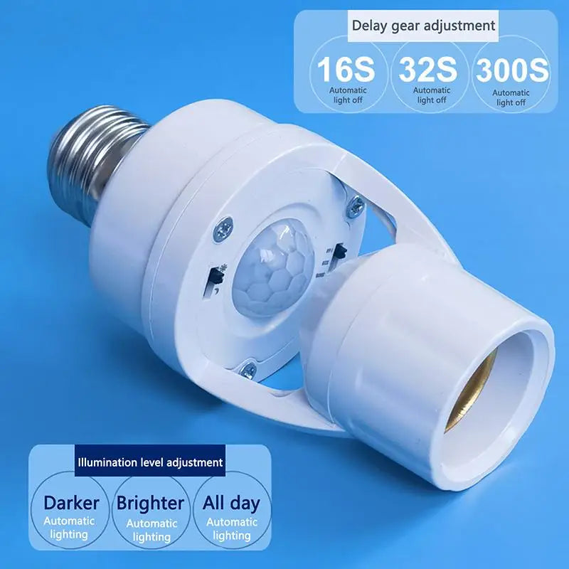 360° PIR Motion Sensor E27 Lamp Socket Adapter AC85-265V