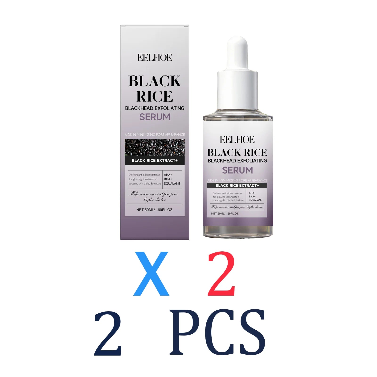 Black Rice Exfoliating Serum Gentle Daily Facial Peel with Lactobionic Acid Squalane Hydrating Brightening Essence Glowing Skin Zpaxo 2 Pcs
