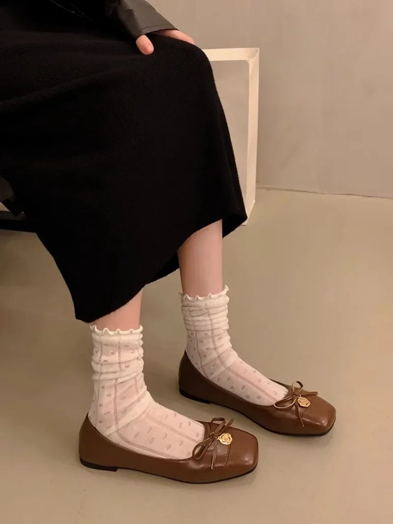 Flat Shoes for Women Spring Autumn 2025 New Square Toe Black Mary Jane Shoes Women's Shallow Mouth Loafers Women Ladies Shoes Zpaxo