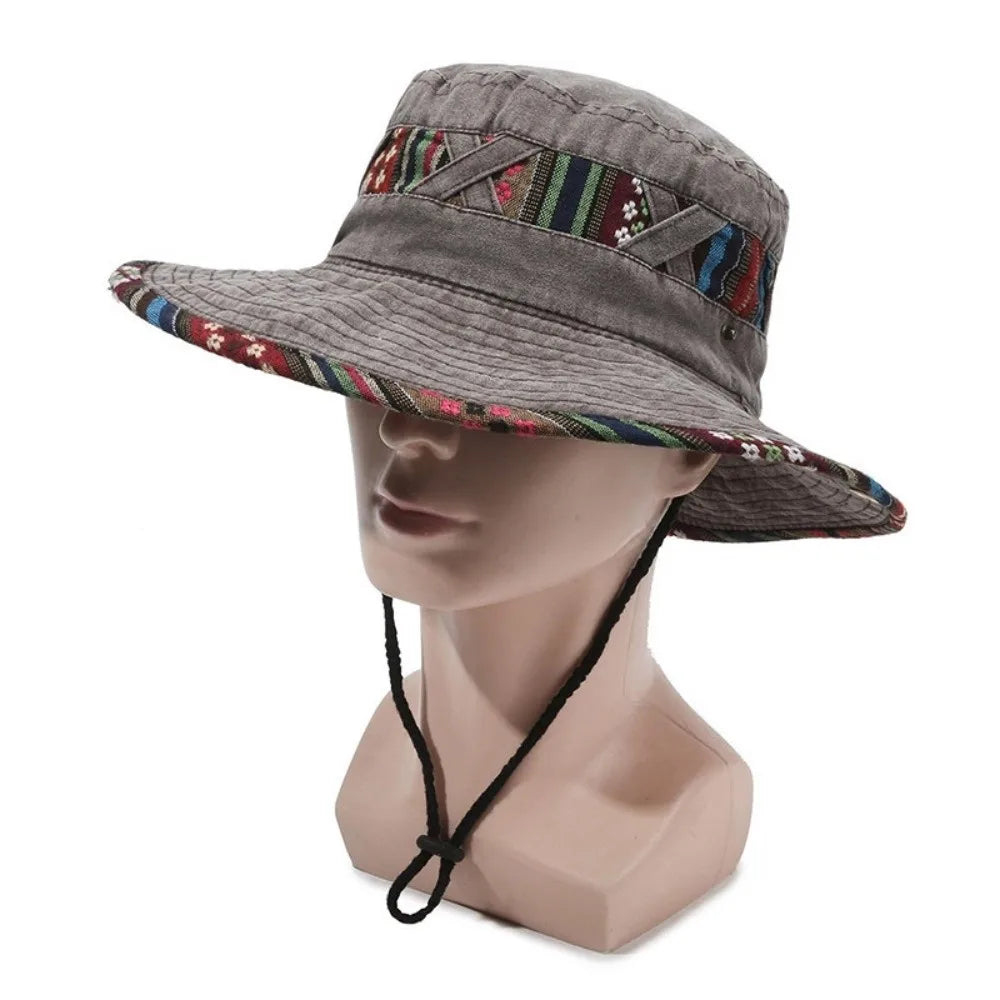 Gifts Ethnic Style Fisherman's Hat Retro Adjustable Outdoor Sun Hat Washed and Distressed Style Fashion Sun Cap Zpaxo Grey