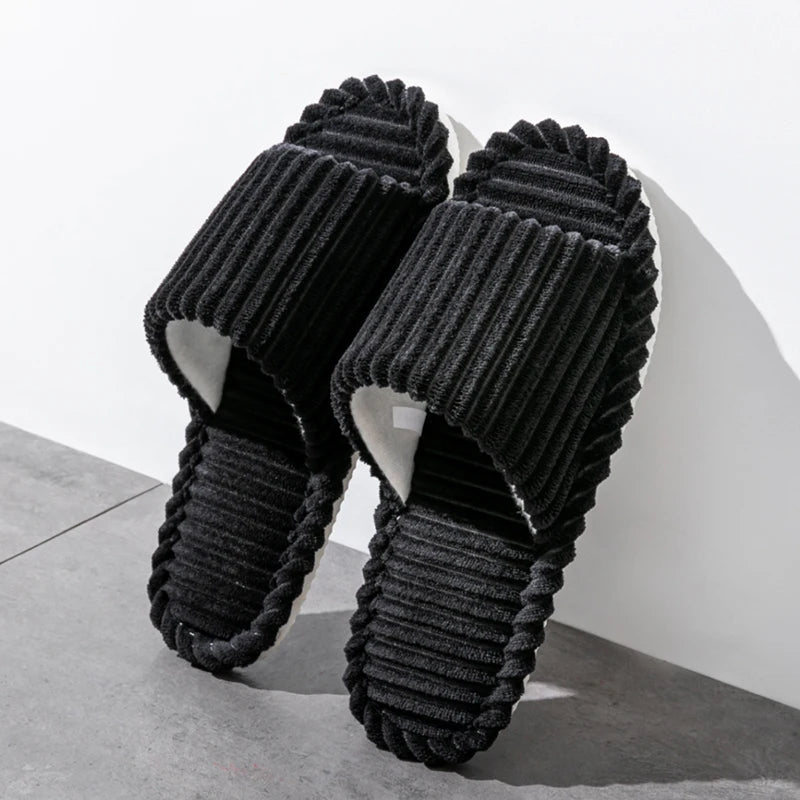 Men's Open-toe Flat Slippers Spring Fall Indoor Bedroom Breathable Zpaxo black 38-39